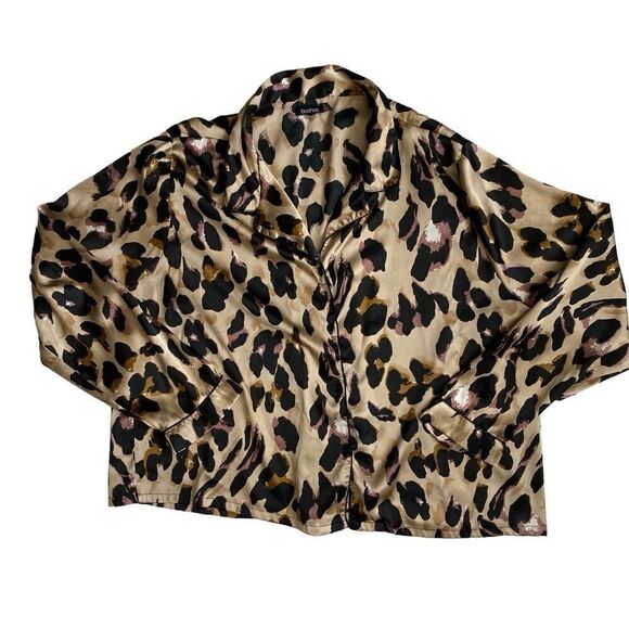 Boohoo Animal Print Pajama Top Button Front Long Sleeve - Picture 1 of 10
